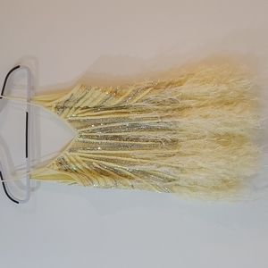 ASOS EDITION sequin cami mini dress with faux feather hem in lemon US Sz 6
